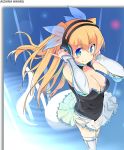  blonde_hair blue_eyes blush breasts cleavage detached_sleeves dress from_above hair_ornament headset large_breasts long_hair microsoft os puuakachan silverlight smile solo thigh-highs thighhighs zettai_ryouiki 