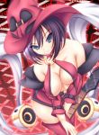  blue_eyes blush breasts cleavage guilty_gear guitar hat i-no instrument long_hair mikan_(5555) mole o-ring_top plectrum purple_eyes solo thighhighs violet_eyes witch_hat 