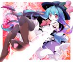  bad_id blue_hair food fruit hat hinanawi_tenshi long_hair peach red_eyes solo sword sword_of_hisou thigh-highs thighhighs touhou weapon 