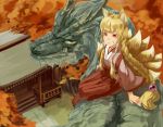  braid dragon fox_ears japanese_clothes kureta_(nikogori) miko nikogori-mattyaduke original riding solo tail 