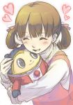  closed_eyes doujima_nanako face heart hug kuma_(persona_4) miyano-8025 persona persona_4 twintails 
