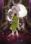  blood flower ghost glowing hairband jong_tu katana konpaku_youmu konpaku_youmu_(ghost) myon petals saigyou_ayakashi sheath sheathed shide shimenawa short_hair silver_hair solo standing sword tears touhou tree wading weapon 