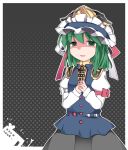  1girl blush commentary_request empty_eyes green_eyes green_hair hammer_(sunset_beach) hat looking_at_viewer rod_of_remorse shiki_eiki smile solo touhou 