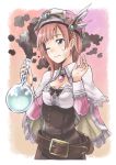  atelier_(series) blue_eyes brown_hair cape fantasy flask hat kurobuta_gekkan rororina_fryxell short_hair wince 