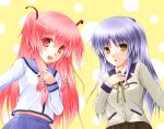  blue_hair long_hair misui pink_eyes pink_hair school_uniform serafuku tachibana_kanade twintails yellow_eyes yui_(angel_beats!) 