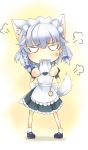  anger_vein angry animal_ears biting braid chibi dog_ears dog_tail flat_gaze fuyouchu inu_sakuya izayoi_sakuya kemonomimi_mode maid maid_headdress pocket_watch silver_hair solo tail touhou twin_braids watch 