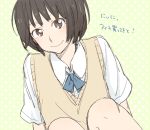  1girl amagami black_hair brown_eyes face peg school_uniform short_hair smile solo sweater sweater_vest tachibana_miya vest 