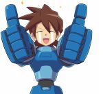  aka_(s3637) brown_hair closed_eyes male open_mouth rock_volnutt rockman rockman_dash smile solo sparkle tears thumbs_up 