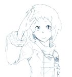  highres monochrome persona persona_3 ribbon salute school_uniform short_hair simple_background sketch smile solo yamagishi_fuuka 