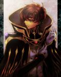  alternate_costume brown_hair cape code_geass earrings frown gloves green_eyes jewelry kururugi_suzaku male rahit solo 