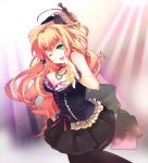  arm_up bad_id bare_shoulders blonde_hair breasts cleavage dress hands heart jewelry large_breasts long_hair macross macross_frontier microphone mug_(artist) necklace pantyhose pico_in pleated_skirt sheryl_nome skirt solo wink wrist_cuffs 