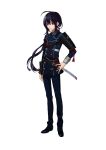  1boy ahoge artist_request double-breasted full_body highres long_hair male_focus military military_uniform namazuo_toushirou official_art purple_hair sheath sheathed shoes simple_background sode solo touken_ranbu transparent_background uniform very_long_hair violet_eyes wakizashi 