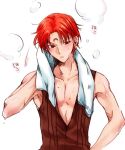  1boy armpits bishoujo_senshi_sailor_moon crescent_moon facial_mark forehead_mark gedoooo hair_down male_focus moon red_eyes redhead rubeus_(sailor_moon) solo towel 