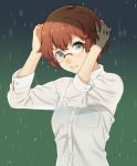  glasses mattaku_mosuke original rain see-through shirt short_hair solo wet_clothes 
