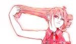  drill_hair hair_pull head_tilt kasane_teto konpasu pink pink_hair red_eyes red_hair redhead slit_pupils solo twintails utau 