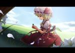  clover colored crystal dirt eto fingernails flandre_scarlet flower four-leaf_clover hat letterboxed looking_down meadow open_mouth petals ponytail red_eyes shade short_hair side_ponytail sitting skirt solo stare touhou wallpaper wings yuu_(kyuutai_kansetsu) 