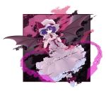  bat_wings chain dress hat highres moon purple_hair red_eyes remilia_scarlet touhou tsuttsu white wings 