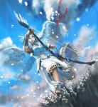  armor armored_dress bow braid cloud clouds flower lenneth_valkyrie long_hair shimabara silver_hair sky valkyrie_profile wings 