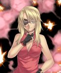  blonde_hair breasts choker cleavage eyepatch fingerless_gloves glasses gloves houtengeki long_hair nice_holystone payot solo yellow_eyes 