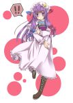  ! book boots crescent cross-laced_footwear etou_(cherry7) hat highres lace-up_boots long_hair patchouli_knowledge purple_eyes purple_hair solo touhou violet_eyes 