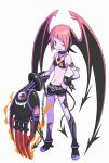  bat_wings bikini_top character_request collar head_wings jewelry necklace pink_hair purple_skin simple_background solo source_request tail wings wink 