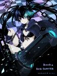  black_hair black_rock_shooter black_rock_shooter_(character) blue_eyes boots chain coat glowing glowing_eyes long_hair midriff navel scar shorts solo twintails 