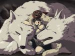  anime_coloring closed_eyes earrings enigmasurao facepaint fur jewelry mask mononoke_hime sad san studio_ghibli wolf 