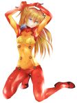  blue_eyes bodysuit breasts evangelion:_2.0_you_can_(not)_advance long_hair neon_genesis_evangelion open_mouth orange_hair plugsuit rebuild_of_evangelion shikinami_asuka_langley simple_background skin_tight solo souryuu_asuka_langley test_plugsuit twintails y-614 