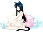  black_hair blue_eyes cat_ears long_hair motomiya_mitsuki original pillow sitting sketch solo tail 