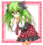  detached_sleeves glasses green_hair hair_bow original skirt solo yuzutei 