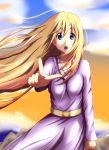  :o blonde_hair blue_eyes breasts diesel-turbo dress k-on! kotobuki_tsumugi large_breasts long_hair pointing solo very_long_hair 