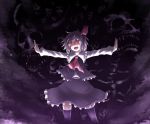  :d ascot black_legwear black_thighhighs blonde_hair cafe_choco darkness evil glowing glowing_eyes hair_ribbon open_mouth outstretched_arms red_eyes ribbon rumia sharp_teeth short_hair skull slit_pupils smile solo spread_arms thigh-highs thighhighs touhou 