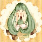  bad_id blush bow cookie food green_hair hatsune_miku long_hair mikuri_yoru smile solo twintails very_long_hair vocaloid 