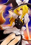  blonde_hair broom broom_riding hanusu hat holding holding_hat kirisame_marisa knees solo touhou witch witch_hat 