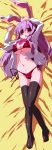  bikini black_legwear black_thighhighs breasts bunny_ears dakimakura hazumi_miruku highres large_breasts long_hair open_clothes open_shirt purple_hair rabbit_ears red_eyes reisen_udongein_inaba shirt side-tie_bikini solo swimsuit thigh-highs thighhighs touhou 