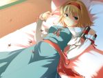  blonde_hair blue_eyes book capelet hairband highres leaf sany short_hair solo touhou 