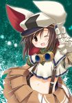  blush brown_eyes brown_hair gloves goggles hat midriff navel open_mouth patoto pouch rathty short_hair smile solo tears_to_tiara v wink 