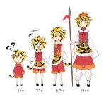  :3 age_comparison animal_ears blonde_hair closed_eyes detached_sleeves hair_ornament kemonomimi_mode multicolored_hair myama no_socks pants polearm spear tail tiger_ears tiger_print tiger_tail toramaru_shou touhou two-tone_hair weapon yellow_eyes young 