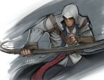  1boy assassin&#039;s_creed assassin&#039;s_creed_iii bow_(weapon) connor_kenway fingerless_gloves gloves hood sho-n-d solo weapon 