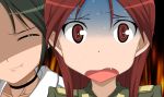  choker closed_eyes fang francesca_lucchini minna-dietlinde_wilcke monizumi_ishikawa multiple_girls open_mouth parody role_reversal strike_witches sweat turn_pale 