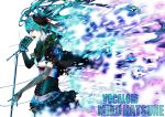  absurdres aqua_hair bad_id blue_eyes bouno_satoshi corset earrings elbow_gloves flower gloves hair_flower hair_ornament hatsune_miku highres jewelry long_hair microphone microphone_stand open_mouth pale_skin skirt solo thigh-highs thighhighs very_long_hair vocaloid 