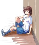  1girl amagami itou_kanae_(amagami) kaoru348 shorts sitting solo t-shirt 