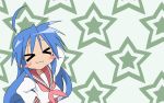  &gt;_&lt; 1girl blue_hair closed_eyes izumi_konata lucky_star seifuku solo stars 