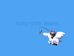  carrot chibi fate/stay_night fate_(series) horse parody pegasus purple_hair rider riding simple_background solo thighhighs wallpaper 