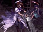  furude_rika higurashi_no_naku_koro_ni mutsuki_(moonknives) ryuuguu_rena scythe shrine sword thighhighs wallpaper weapon 