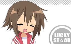   brown_hair closed_eyes kusakabe_misao lucky_star open_mouth seifuku  