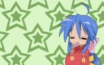   blue_hair closed_eyes izumi_konata japanese_clothes lucky_star yukata  