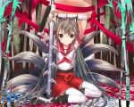  bamboo bamboo_forest fantasy forest fox_ears fox_tail foxgirl kyuubi multiple_tails nature original ornate school_uniform solo sword tail thighhighs uni wallpaper weapon 