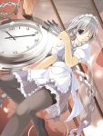  braid gray_pantyhose grey_eyes izayoi_sakuya knife maid maid_headdress mikago_kotaro pantyhose pocket_watch short_hair silver_hair touhou twin_braids watch 