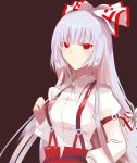  bad_id bust chirosuke fujiwara_no_mokou hair_ribbon long_hair red_eyes ribbon silver_hair simple_background solo stare suspenders touhou very_long_hair 